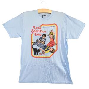 Busted Tees Men's Let's Sacrifice Toby Graphic T-Shirt Blue Medium Short Sleeve